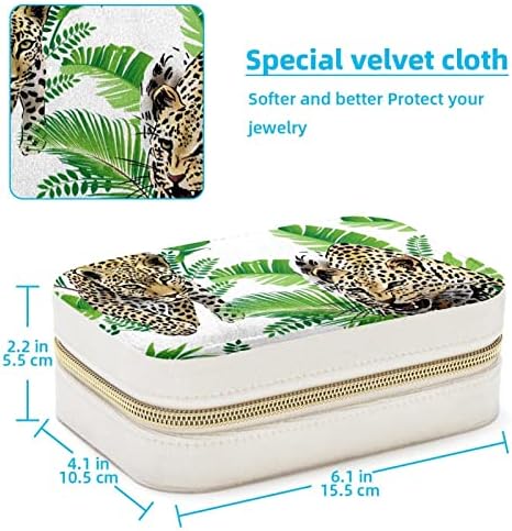 JAVENPROEQT Tropski palmino lišće Leopard baršunasta kutija za odlaganje nakita - dekorativni