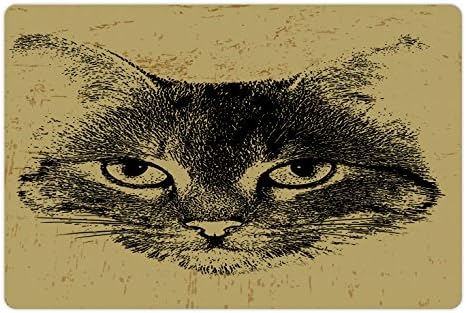 Lunarable mačka pet Mat za hranu i vodu, Retro stilu Grunge Kitty portret Hipster životinja bulji