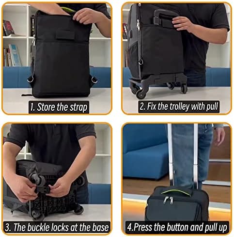 Lekebobor Rolling ruksak poslovni ruksak na točkovima za žene i muškarce, 15,6 ruksak za Laptop sa USB priključkom za punjenje, vodootporni ruksak za nošenje odobren od leta putni ruksak školski ruksak, Crni