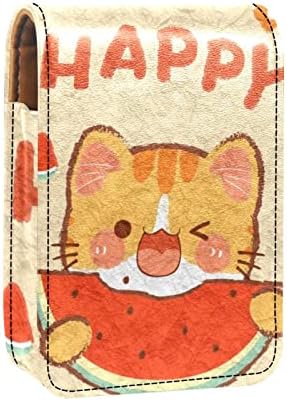 ORYUEKAN Mini torba za šminkanje sa ogledalom, torbica za kvačilo od umjetne kože futrola za ruževe, crtani film Lovely Animal Cat lubenica