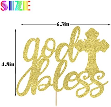 BIABISD God Bless Cake Decorating Glitter Gold Cake Decorating For First Community Use for Religious Baptisms,