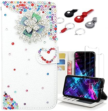 Fairy Art Crystal novčanik slučaj Kompatibilan sa Samsung Galaxy S23-Pretty Flowers-Bijela-3d ručni rad svjetlucave