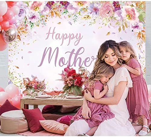 Maijoeyy 7x5ft Sretan Majčin dan pozadina ljubičasto Pink cvijet Majčin dan pozadina za fotografiju latica zlato
