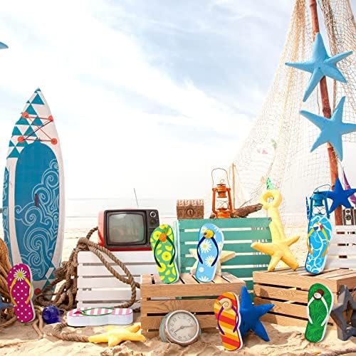 Geelin 12 kom ljetni slojeviti Tray Decor seoske papuče drvene table znakovi dekoracije za odmor na plaži za kućni dekorativni havajski dekor drveni Flip Flop ukrasi za stolne ljetne potrepštine za zabavu