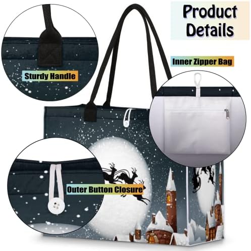 Božićni santa Reindeer Snowy Town 02 Tote torba za ženske torbe za prehranu torba za višestruku
