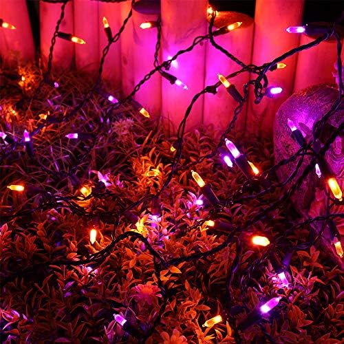 RECESKY 100 LED LED svjetla za Halloween Icicle-7.7 ft ljubičasta narandžasta svjetla sa zavjesama sa 30v