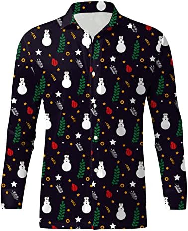 Wocachi božićni gumb dolje majice za muške dugih rukava smiješnih Xmas Santa Claus Print casual