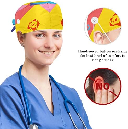 yoyoAmoy apstraktni uzorak slova Radna kapa sa trakom za znoj i dugmetom hirurški piling šešir medicinska sestra za kosu