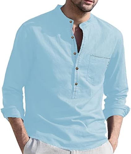 Jesenske košulje za muške muškarče Proljeće i jesen Solid Color Top Majica Casual Pamuk Posteljina kratka Turtleneck