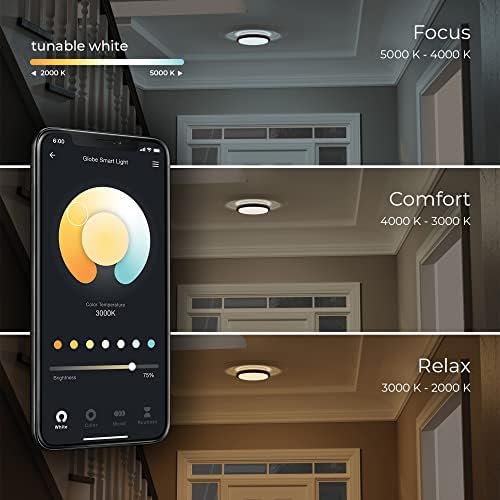Globus Electric 61115 Wi-Fi Smart 11 Flush Mount stropno svjetlo, Bronza, nije potrebno čvorište, aktivirano glasom, Energy Star, 16 vati, višebojni RGB koji se mijenja, Podesiva Bijela 2000k - 5000K, Smart Home