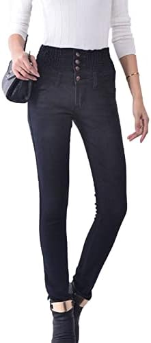 Ženske uske farmerke visokog struka sa rastezanjem Slim Fit traper pantalone sa 4 dugmeta jednobojne