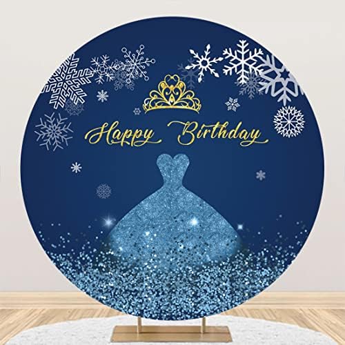 Yeele 7.5x7. 5ft Sretan rođendan okrugla pozadina Cover Zlatna kruna predivna plava haljina