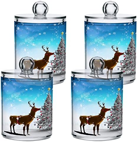 Alaza 4 Pack Qtip držač dispenzer božićne drvce i reindeer Organizator kupaca / brisači /