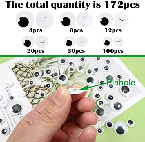 Toaob 172pcs šivati ​​na gumbima za googly wiggle očiju 8mm do 20 mm različite veličine crne okrugle plastične