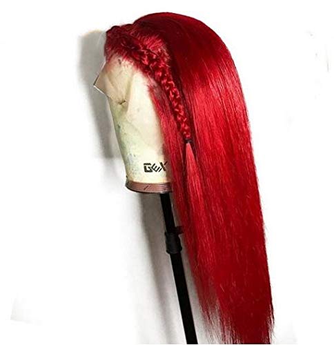 KRN crvena boja brazilska djevičanska ljudska kosa svilenkast ravna 130% gustoće čipke prednje perike Pretpretpirana