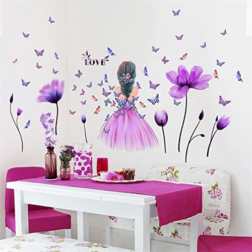 Leptir djevojke zidne naljepnice, cvijeće vilinsko zidni naljepnica, šareni leptiri zidni dekor DIY uklonjivi
