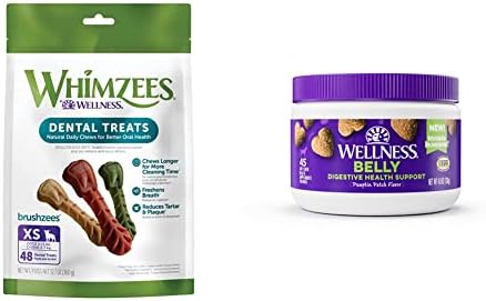Whimzees Prirodno zrno besplatne dentalovne duge trajne pse, četke, dodatna mala, vrećica od 48 + wellness