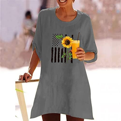 Qcemeni tunički vrhovi za žene USA zastava Sunflower majica Casual Neevidence Day Bluzes Slatka o-izrez