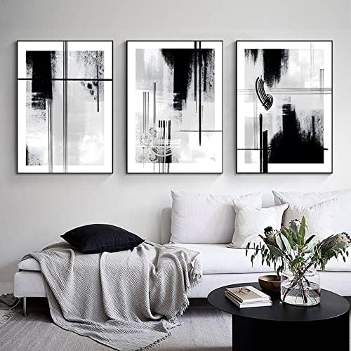 Crna neutralna zidna Umjetnost crno-bijela apstraktna štampa apstraktna linija Print moderna apstraktna