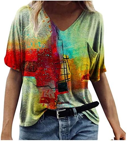 Tops for Women Summer Casual T Shirts kratki rukav V izrez Vintage Tie Dye Print grafički Tees Loose Fit