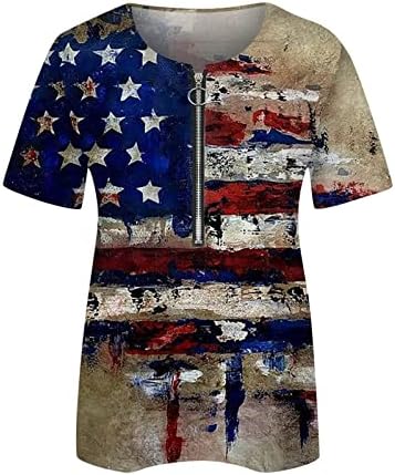 Američka zastava majica za žene Patriotska košulja V vrat kratki rukav majice Stars Stripes Print Tunic Tops