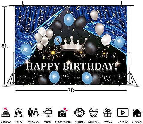 Imirell mornarsko plava pozadina za Sretan rođendan za muškarce 7wx5h stopala srebrni Crni baloni prestolonasljednik