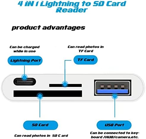 Čitač Lightning-SD kartica za iPhone, USB Adapter kamere 4 u 1 USB ženski OTG Adapter kompatibilan SD/TF