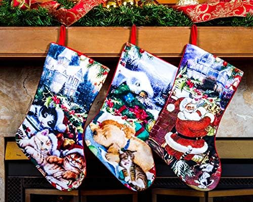 Imperial Home Božićne čarape, Slatki dekor za odmor, Držač igračaka Santa, Santa, štene i mačevska čarapa,