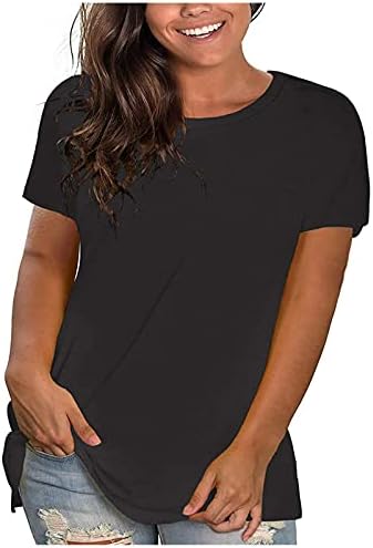 Plus size labav fit majica za žene okrugli vrat kratkih rukava Tors pune boje casual bluze