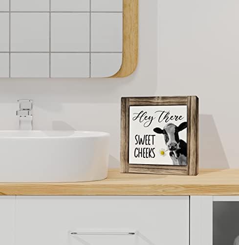 Znak drvene ploče za kravlji toalet, znak za slatke obraze, drvene ploče od kutija dekor stola 5,9×5,9×0,7