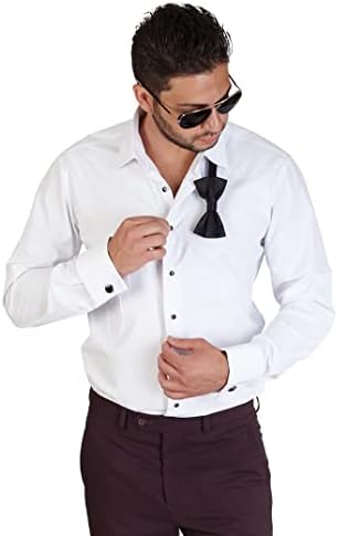 AZAR MAN Slim Fit legao bijele Francuske manžetne Tuxedo Dress Shirt Combo