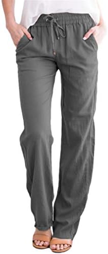 Žene Palazzo posteljine hlače široke noge visokog struka crne ležerne duge pantalone udobne elastične strugove