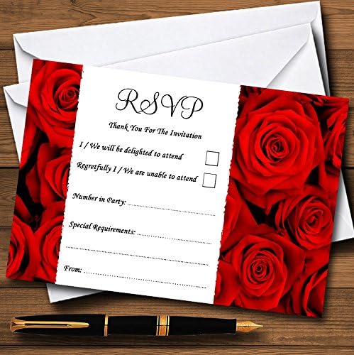 Prekrasne duboke crvene ruže personalizirane RSVP kartice