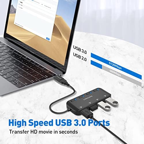 4-Port USB Hub 3.0 sa USB C adapterom, LYFNLOVE USB ekstender sa pojedinačnim prekidačem za napajanje, Ultra Slim USB razdjelnik za Laptop, MacBook Pro/Air/Mini, iMac, PC, Surface Pro, PS4, PS5, Xbox