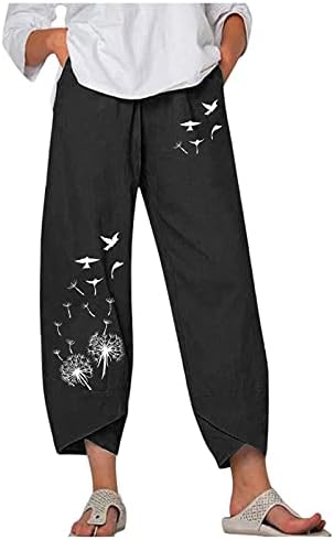 Wocachi ljetne kapri hlače za žene Ležerne prilike pamučne posteljine široke noge džepovi elastični