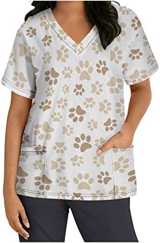 Jesen ljetna bluza košulja za dame kratki rukav 2023 V vrat grafički cvjetni radni piling uniforma Top