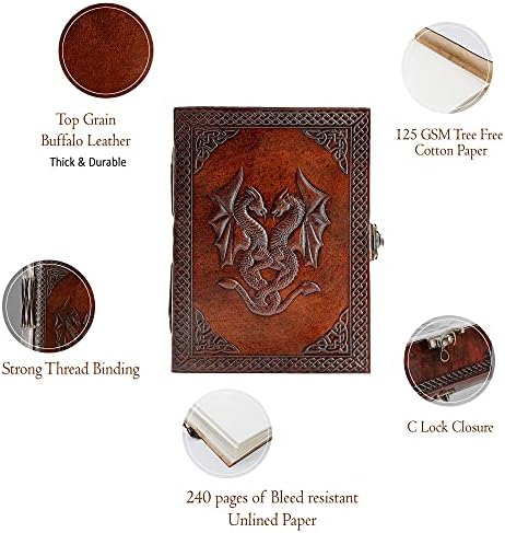 Ručno rađena koža Double Dragon Journal/pisanje Notebook dnevnik/Bound Daily Notepad za muškarce & amp