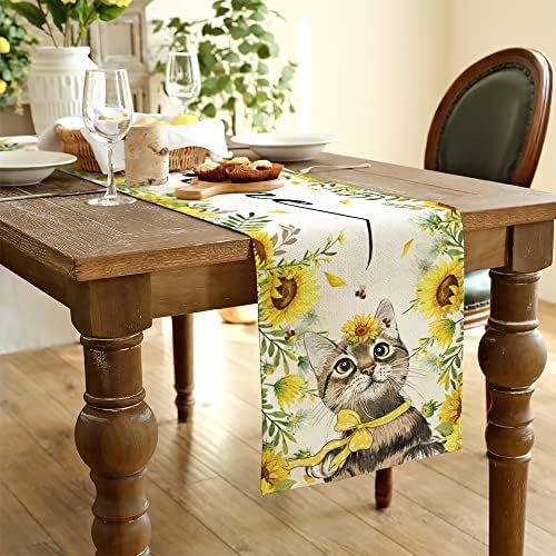 Geeory Suncokret ljetni stol 72 inča, mačka proljetna seoska kuća rustikalni praznični trkači Kuhinja