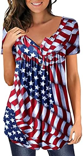 Adhowbew 4. srpnja Košulje Žene kratkih rukava Američka zastava V izrez 2023 ljetni trendi Plus veličine