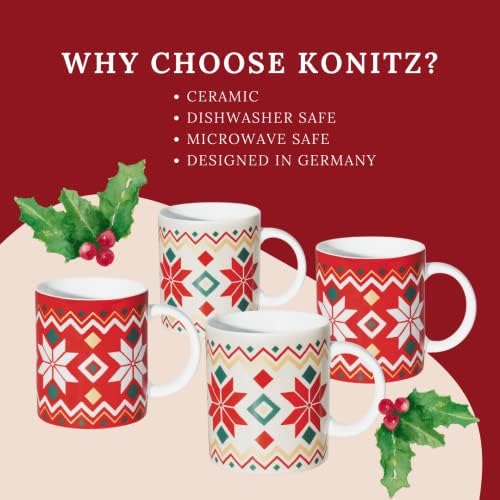 Konitz Božićni pokloni - zimska osećanja božićne krigle set 4 - ručno rađeni porculanski set - poklon kutije za kavu - praznici