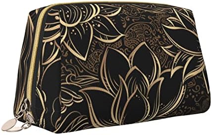 Boho Gold Lotus Cvijeće kožna kozmetička torba, prijenosna kozmetička torba za velike kapacitete, jednostavna