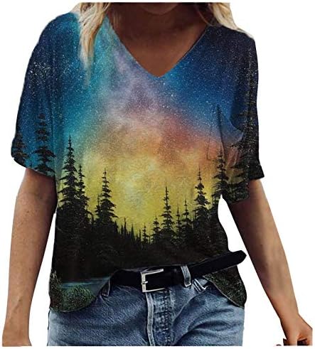 Ženske prevelike majice V izrez Ljetni vrhovi zapadnjačke mashirts kratki rukav Slatke tee 2023 Tuntovi Tuns Comfy bluze