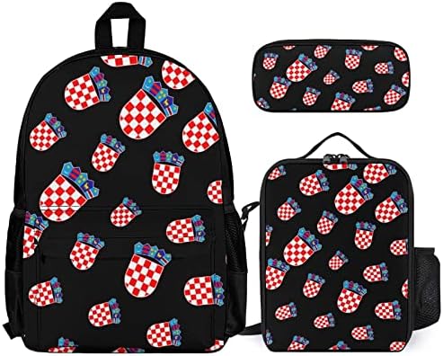 Grb Hrvatske ruksak torba preko ramena kutija za ručak i pernica 3 Komad Set za dječake žene djevojke muškarci