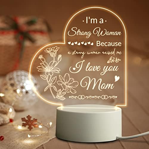 BeneCharm Majčin dan poklon za mamu od kćeri-mama rođendanski pokloni, jedinstveni mama pokloni za Dan zahvalnosti, Božić - personalizirano akrilno noćno svjetlo za spavanje sa bazom