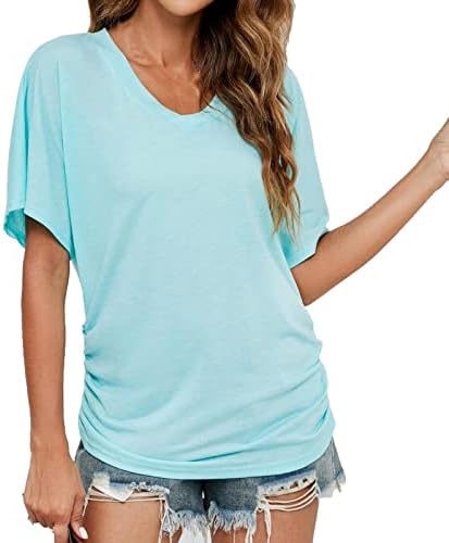 Ljetne košulje za žene V izrez kratki rukav vrhovi čvrstog boja, ležerna majica trendy bluze