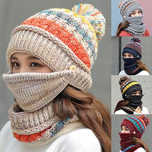 Šešir od skijaške vune za odrasle pleteni set šal za zaštitu lica, 3kom šešir višebojni topli