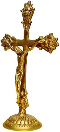 Crafthut Isus poprečno Kristova kip u antikni završetku | Mesing idol i kućni dekor | Visina vjerske figurine - 11