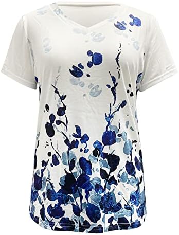 Ljeto Ženski kratki rukav V izrez cvjetni tiskani TOP T majice Ležerne majice TEE Kompresijske majice Poliester