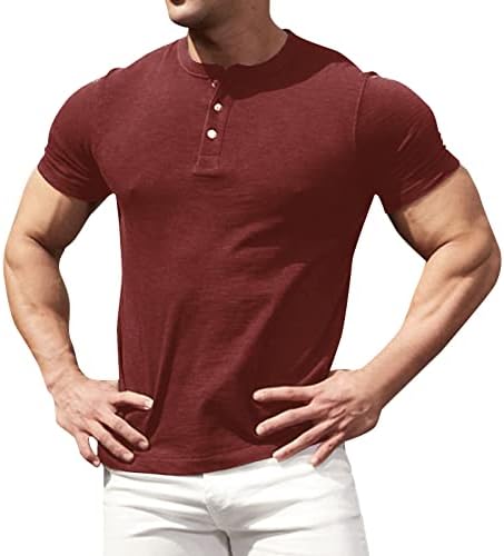 Muški košulje Henley s kratkim rukavima Stretch Casual Slim Fit T-majice Osnovno dugme Pamuk TEE