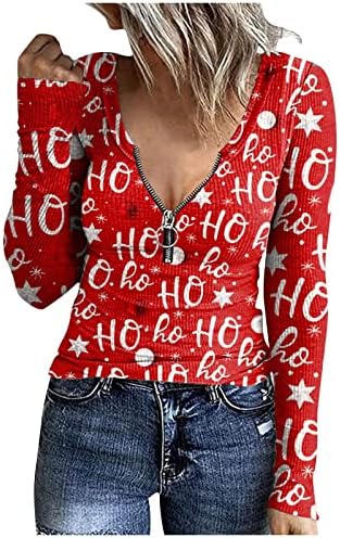 Ženski džemperi za nošenje sa tajicama u vratu sa zatvaračem za tiskani džemper s božićnim majicama